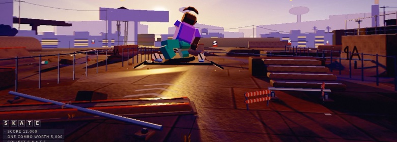 Sunset Yard: a skater mid-hardflip at sunset